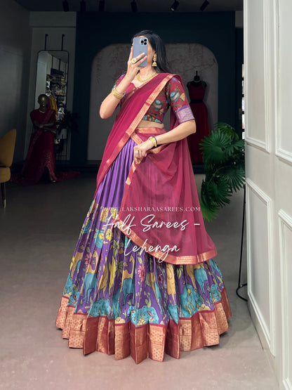 THENMOLI —  Kalamkari Dola Silk Lehenga Set