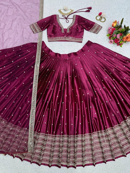 PREYA - Stunning Wine Purple Satin Georgette Lehenga