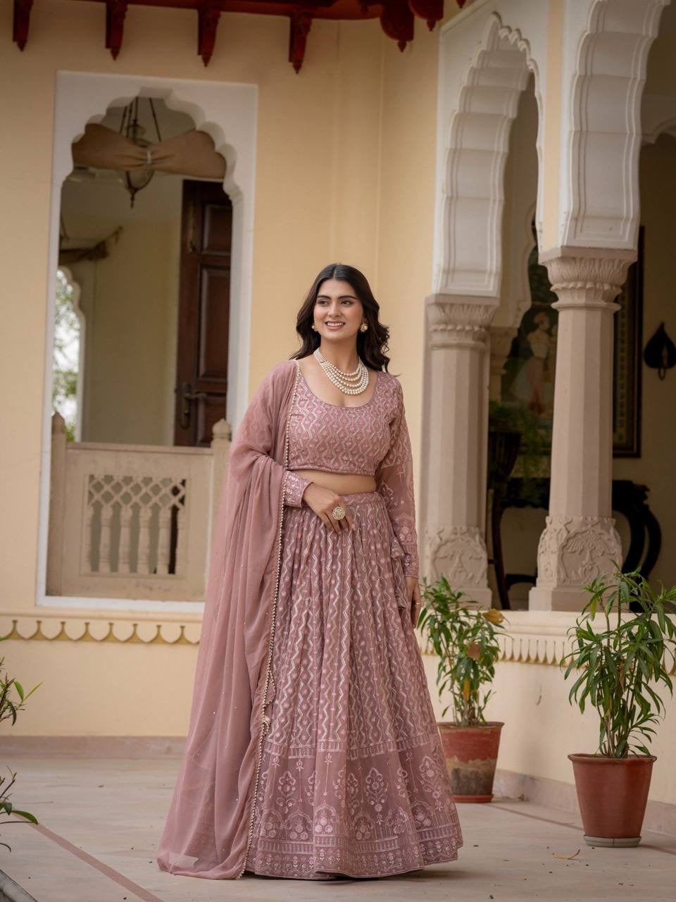 Rosy Brown Lucknowi Lehenga
