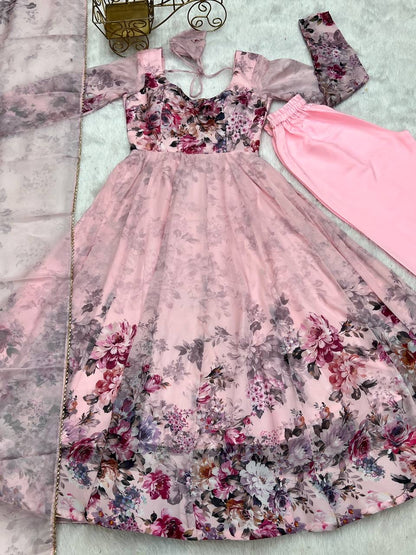 Pink Floral Anarkali Suit