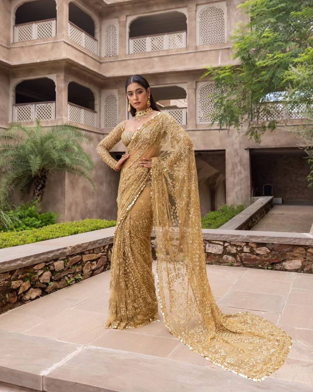 SOPHIA - Gold Partywear Sequinned Saree