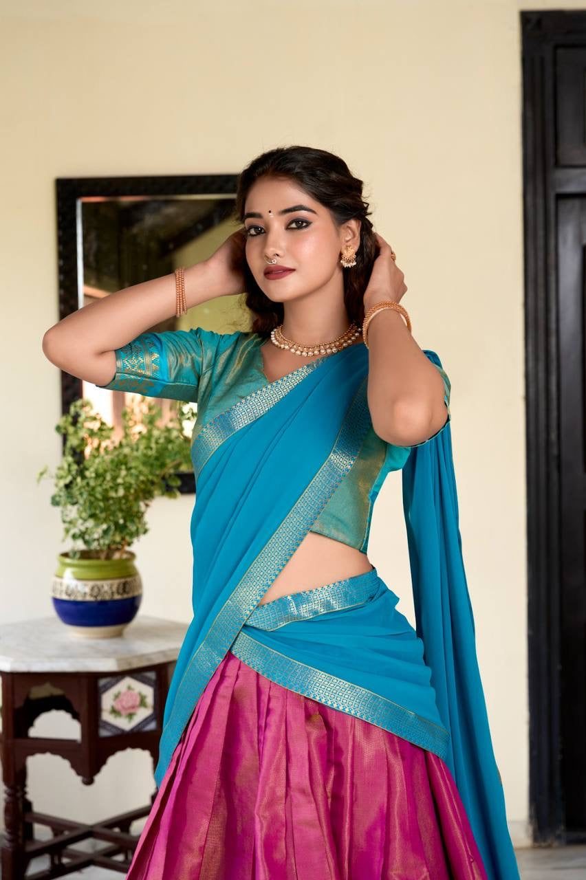 DIVYAA - Kanchi Cotton Silk Half Saree Lehenga