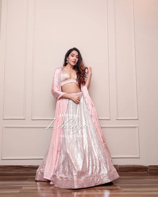 LARISSA - Baby Pink x Silver Satin Lehenga