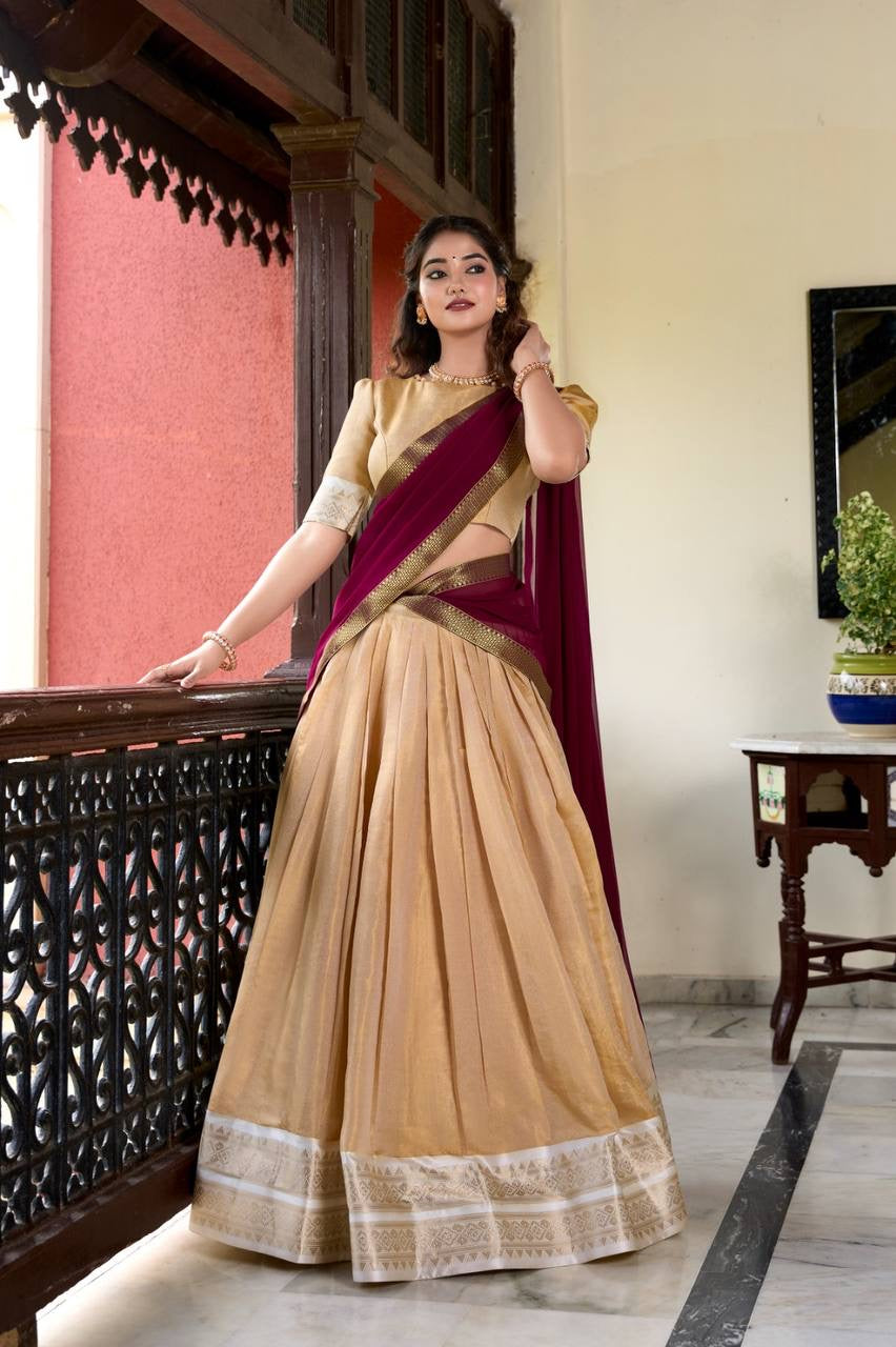 DIVYAA - Kanchi Cotton Silk Half Saree Lehenga