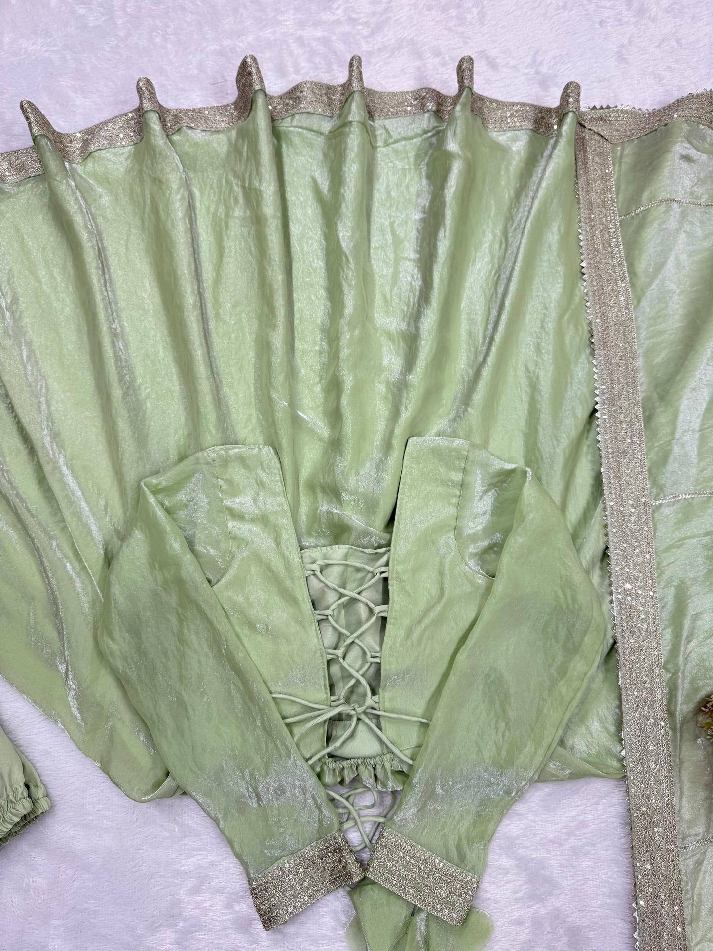 Pastel Shimmer Green Anarkali Suit