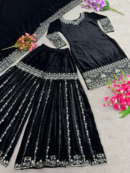 Nureen Black Velvet Sharara Suit