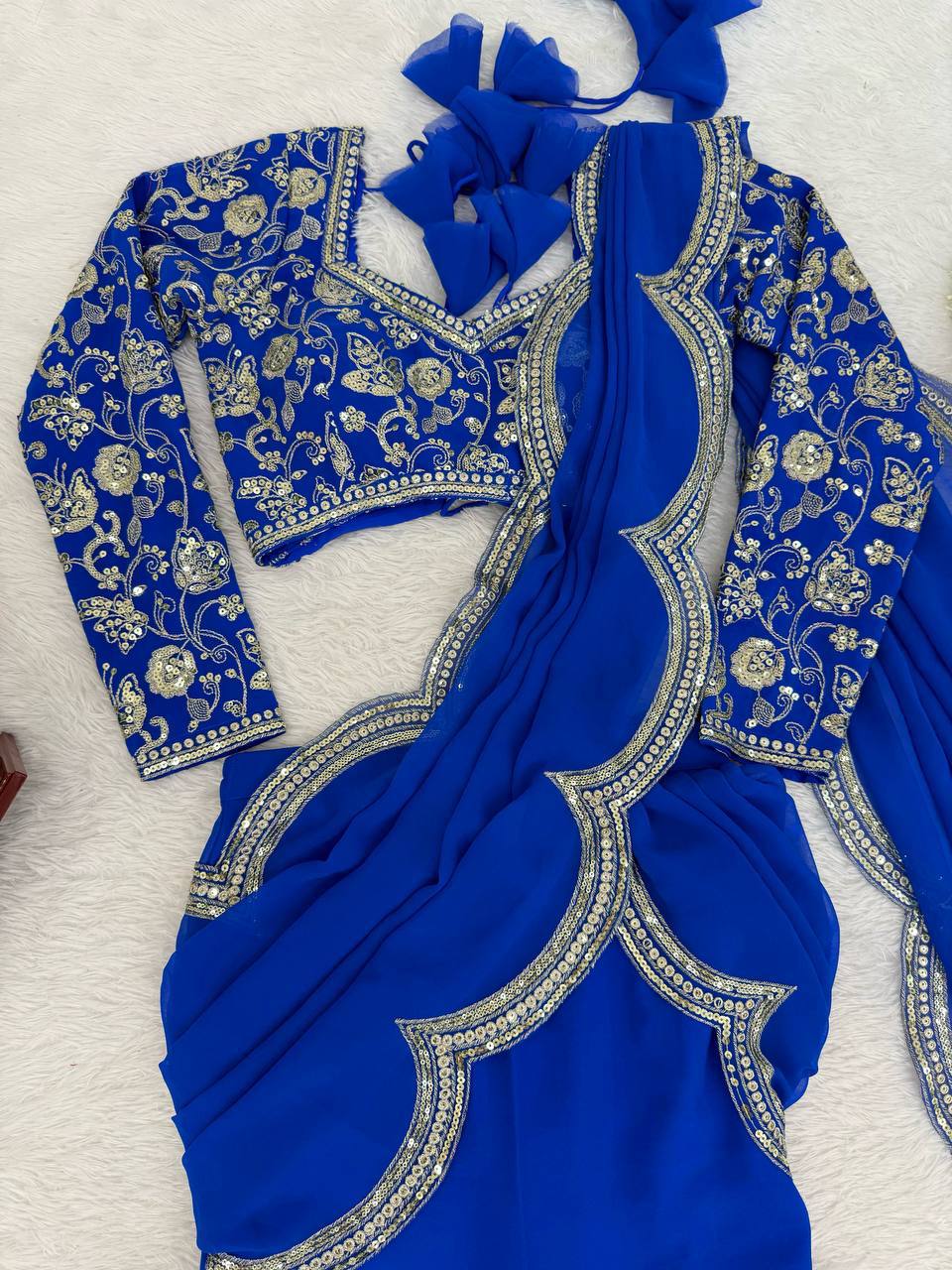 Laksharaa Sarees Georgette Ruffle Lehenga Royal Blue
