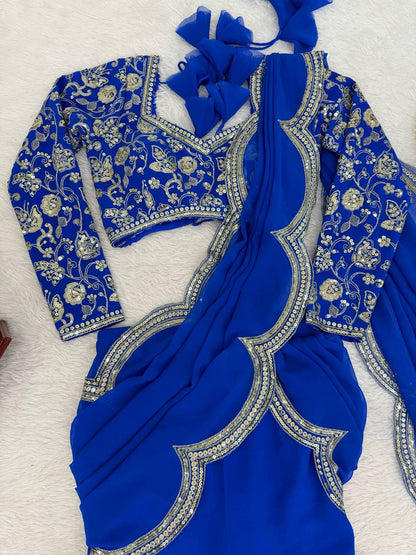 Laksharaa Sarees Georgette Ruffle Lehenga Royal Blue