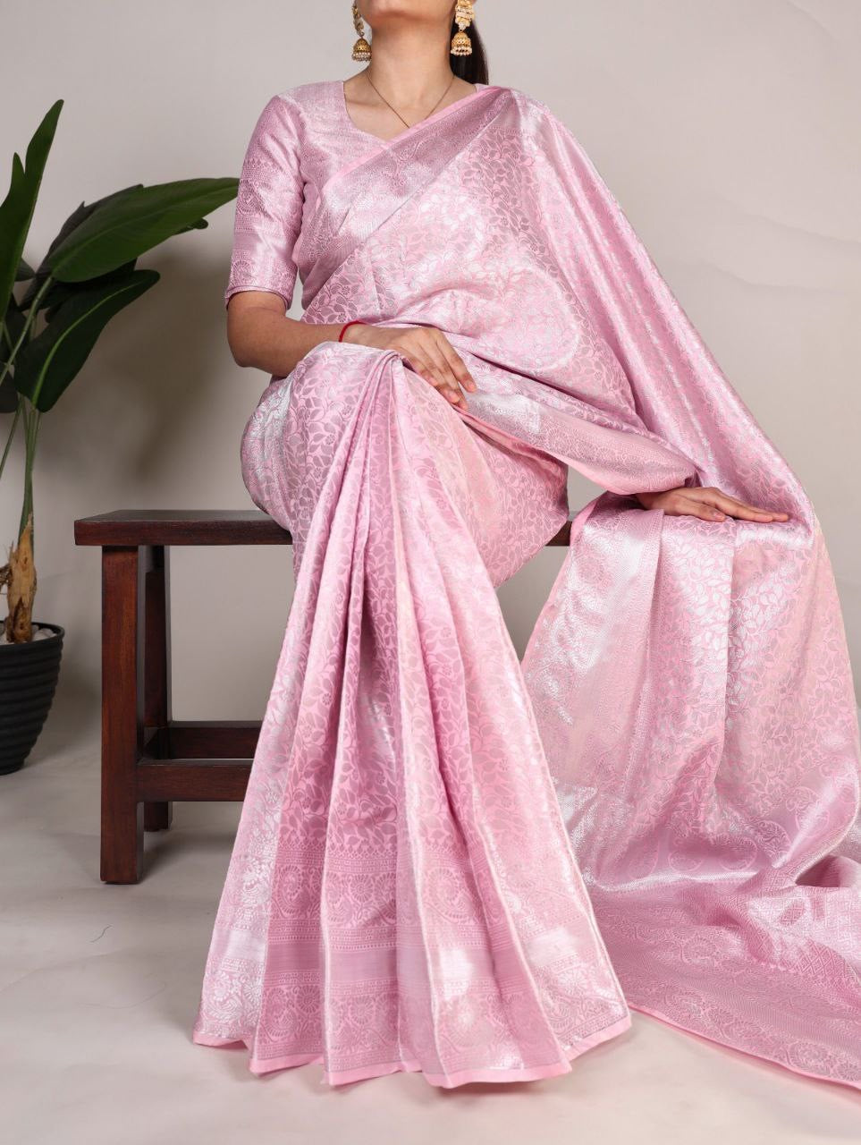 Softy Silk Saree in Silver Zari