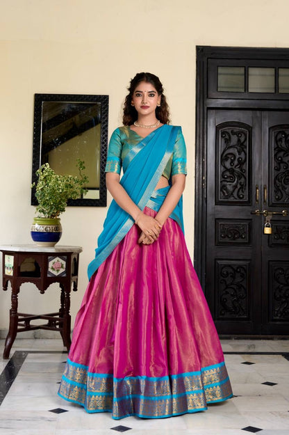 DIVYAA - Kanchi Cotton Silk Half Saree Lehenga