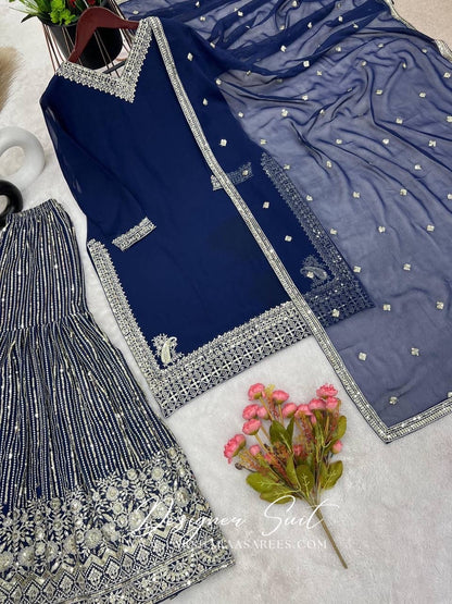 NEYA - Dark Blue Sharara Suit