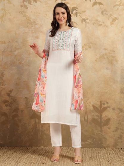 White Kurti Set x Grand Neckline