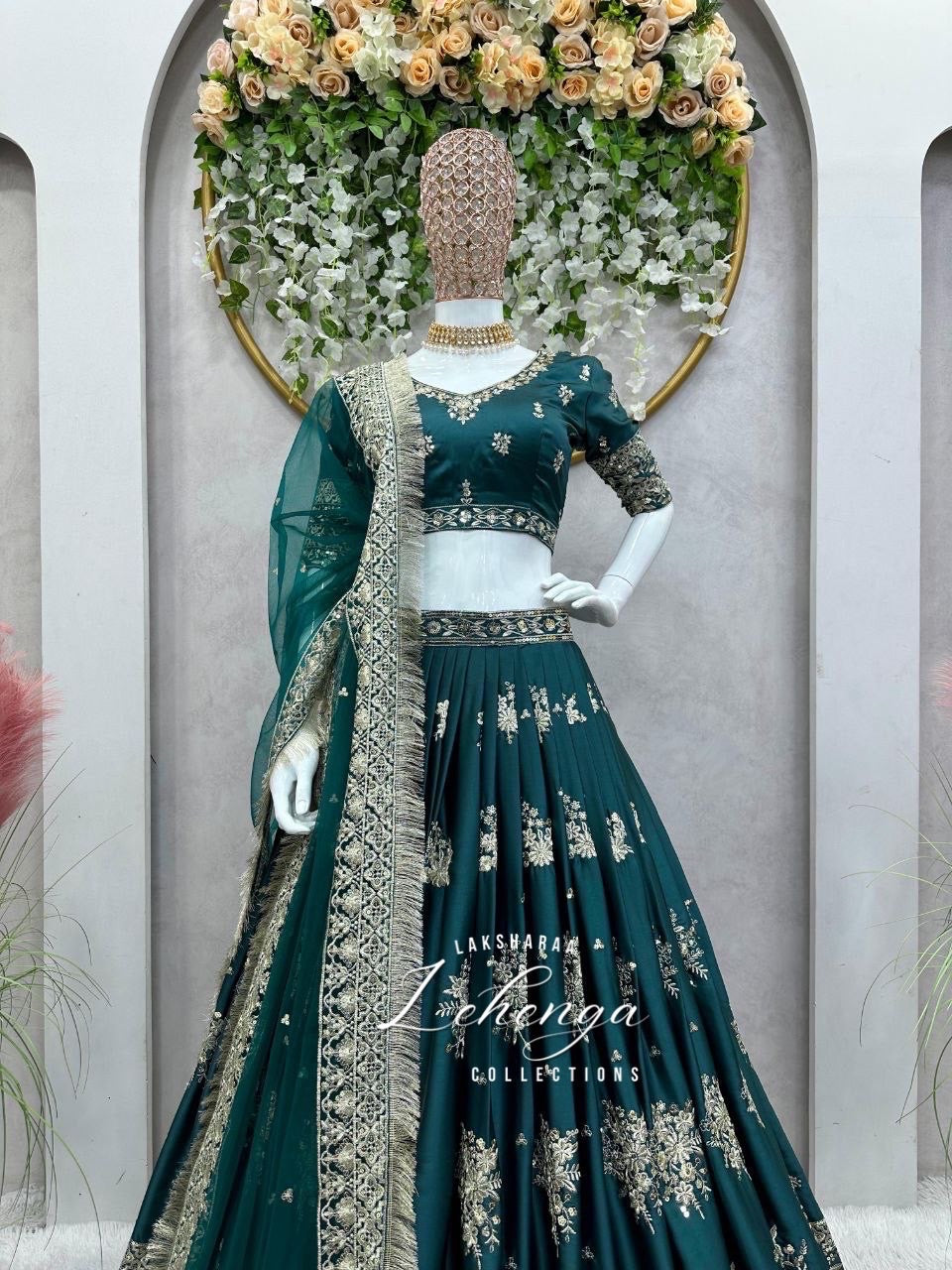 Thoolashi Bottle Green x Satin Lehenga