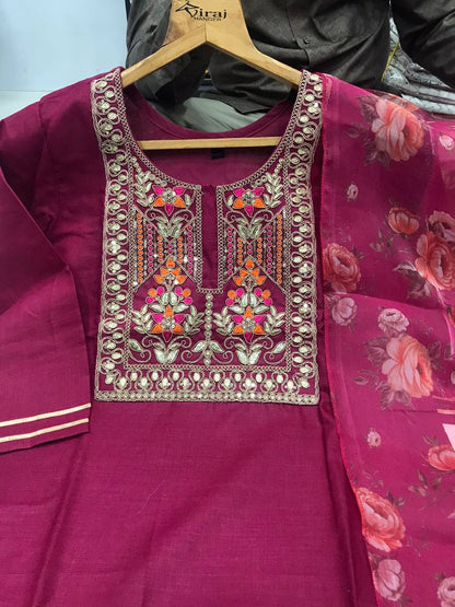 Dark Pink Floral Kurti Set