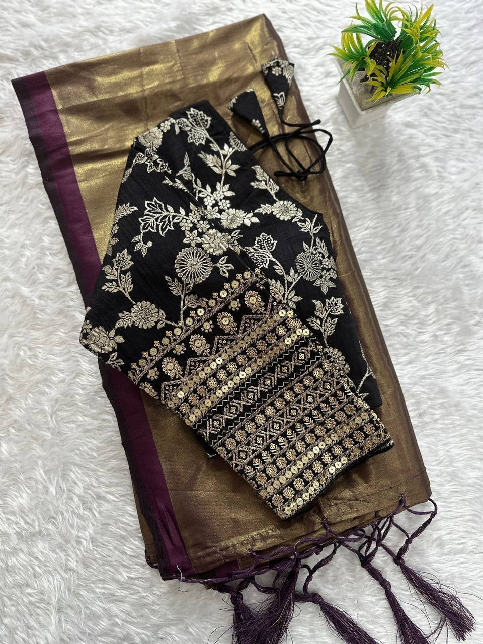 Premium Organza Tissue Silk Saree With Readymade Blouse