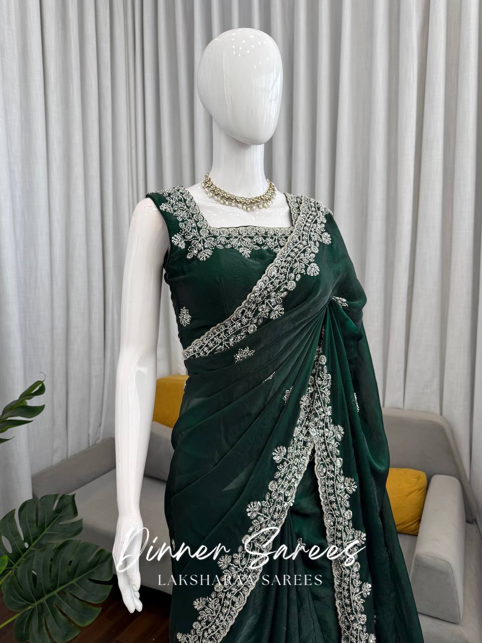 Laksharaa Sarees MEENA Grand Green Shimmer Saree Mannequin Close-up
