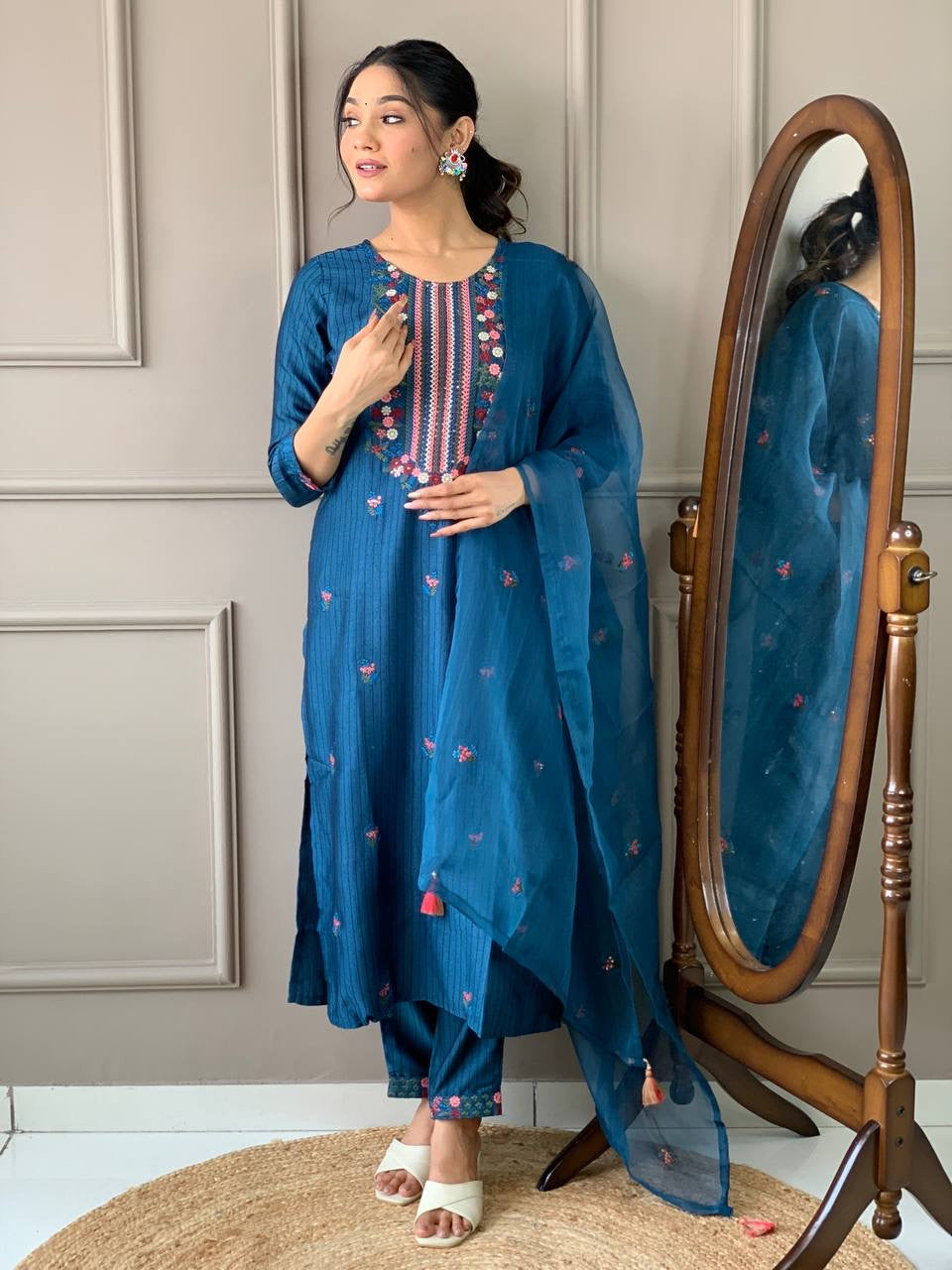 Blue Floral Kurtis Suit