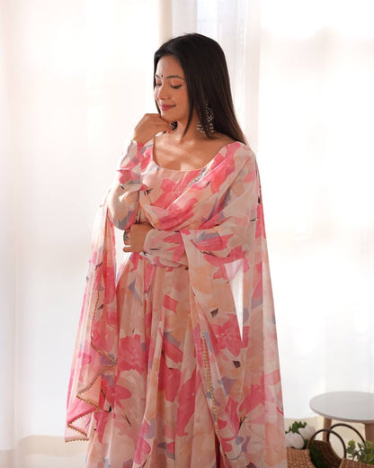 Baby Pink Floral Anarkali Suit