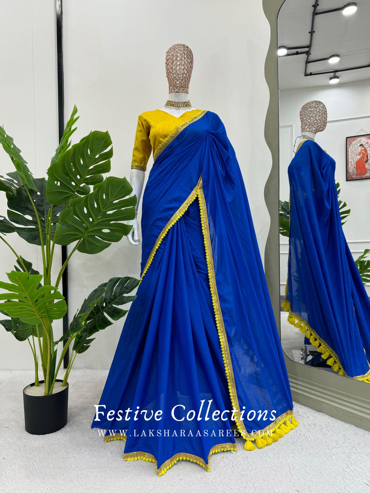 ISAI - Mul Cotton Saree x Contrast Tassel Border