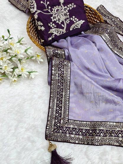 VARUNEE - Georgette Silk Saree x Grand Border + Free Designer Belt