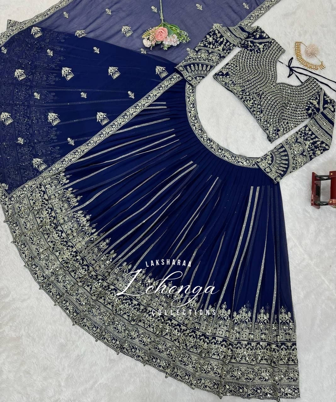 LEAA — Premium Blue Lehenga x Green Work Blouse