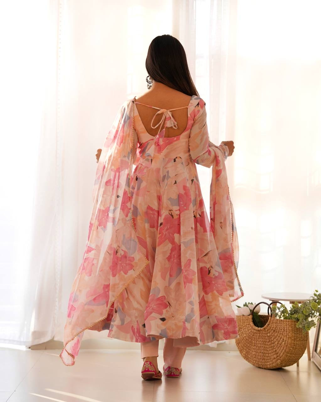 Baby Pink Floral Anarkali Suit