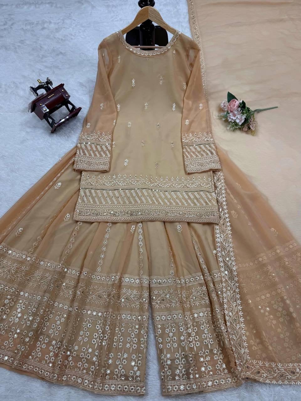 SOPHIA - Pastel Brown Sharara Suits