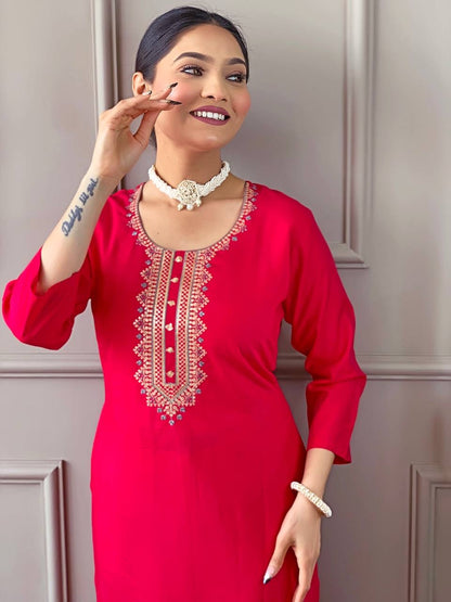 Rani Red x Floral Duppata Kurti Set