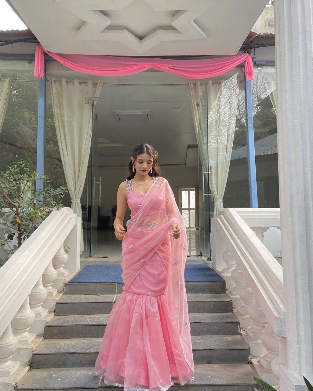 Dreamy Pink Mermaid Skirt Half Saree / Lehenga