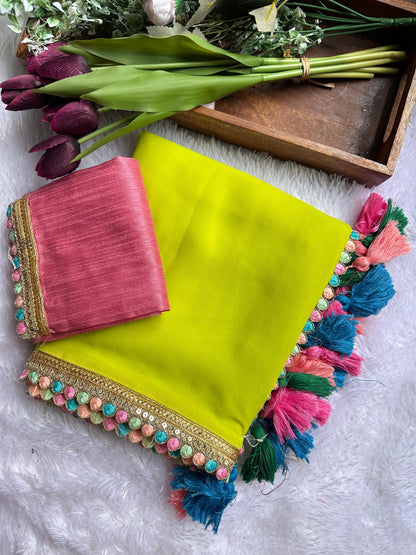 MINORI - Georgette Saree x Colourful Tassel