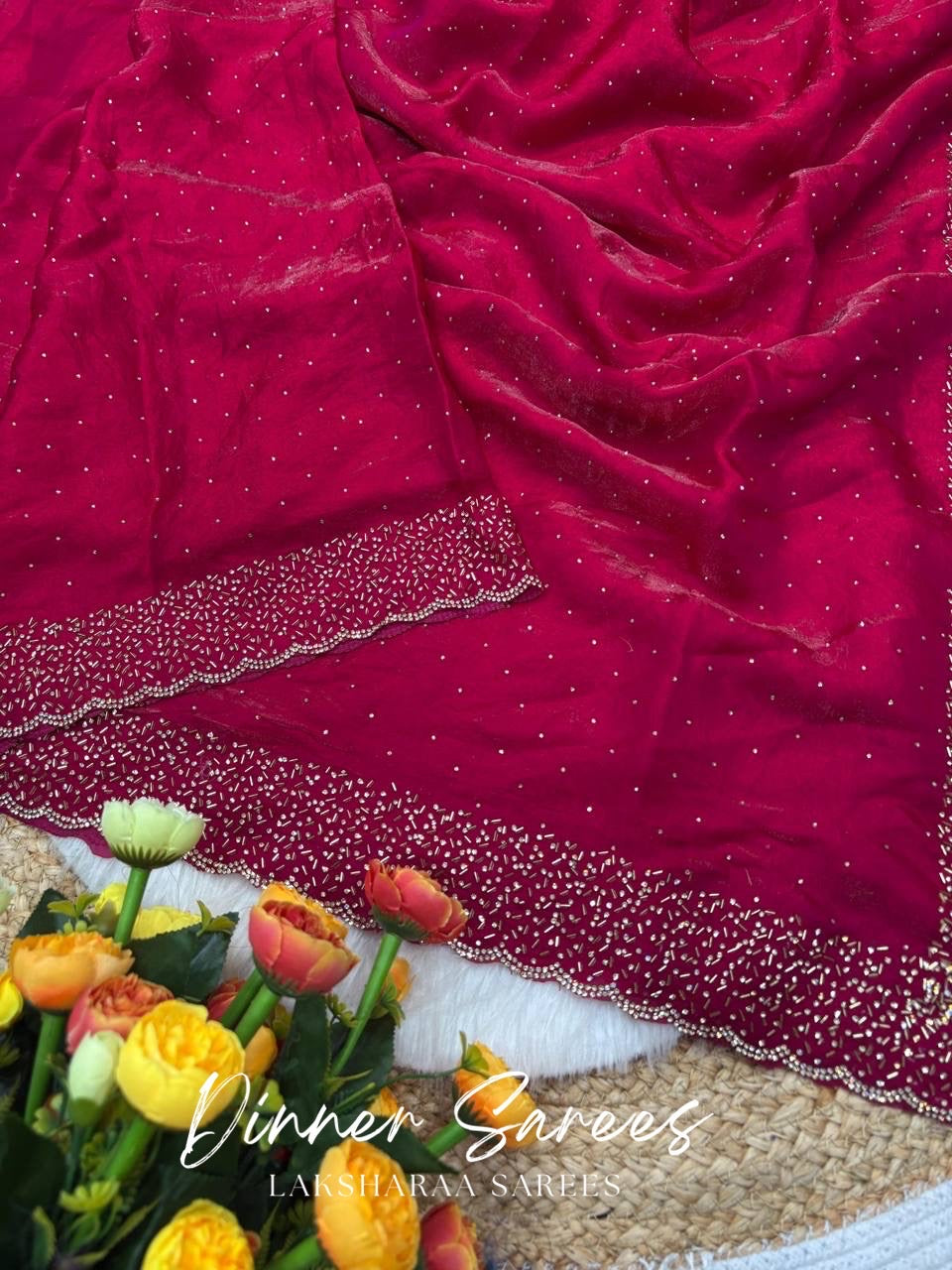 NAYLAA - Space dinner saree with stone border