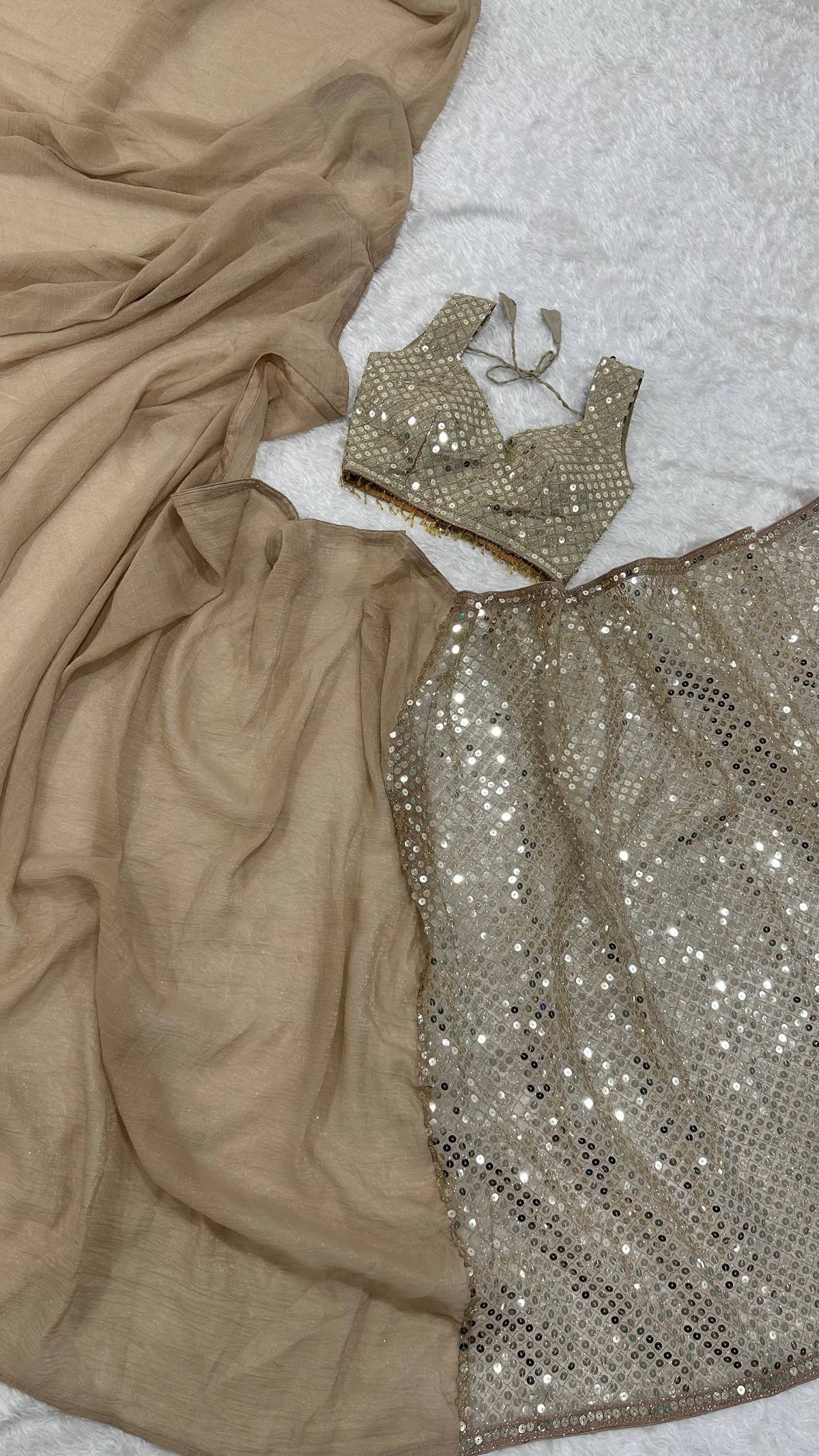 Laksharaa Sarees TAMIKA — Gold Sequinned Net Dinner Saree Champagne Gold