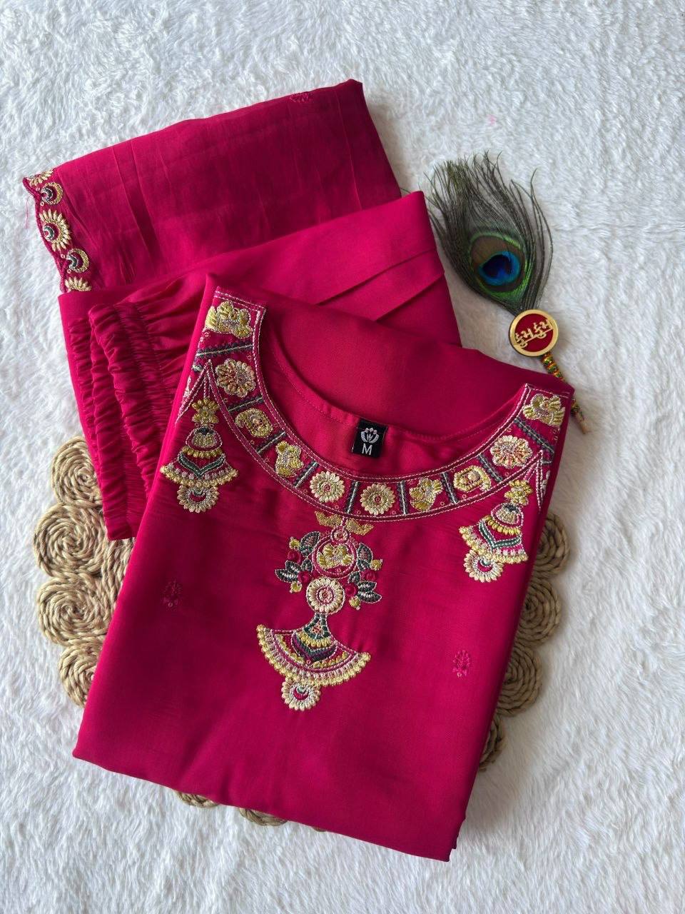 Laksharaa Sarees Kurti set Pink Folded view with peacock feather