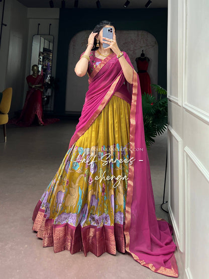 Laksharaa Sarees THENMOLI Half Saree Lehenga Yellow and Hot Pink