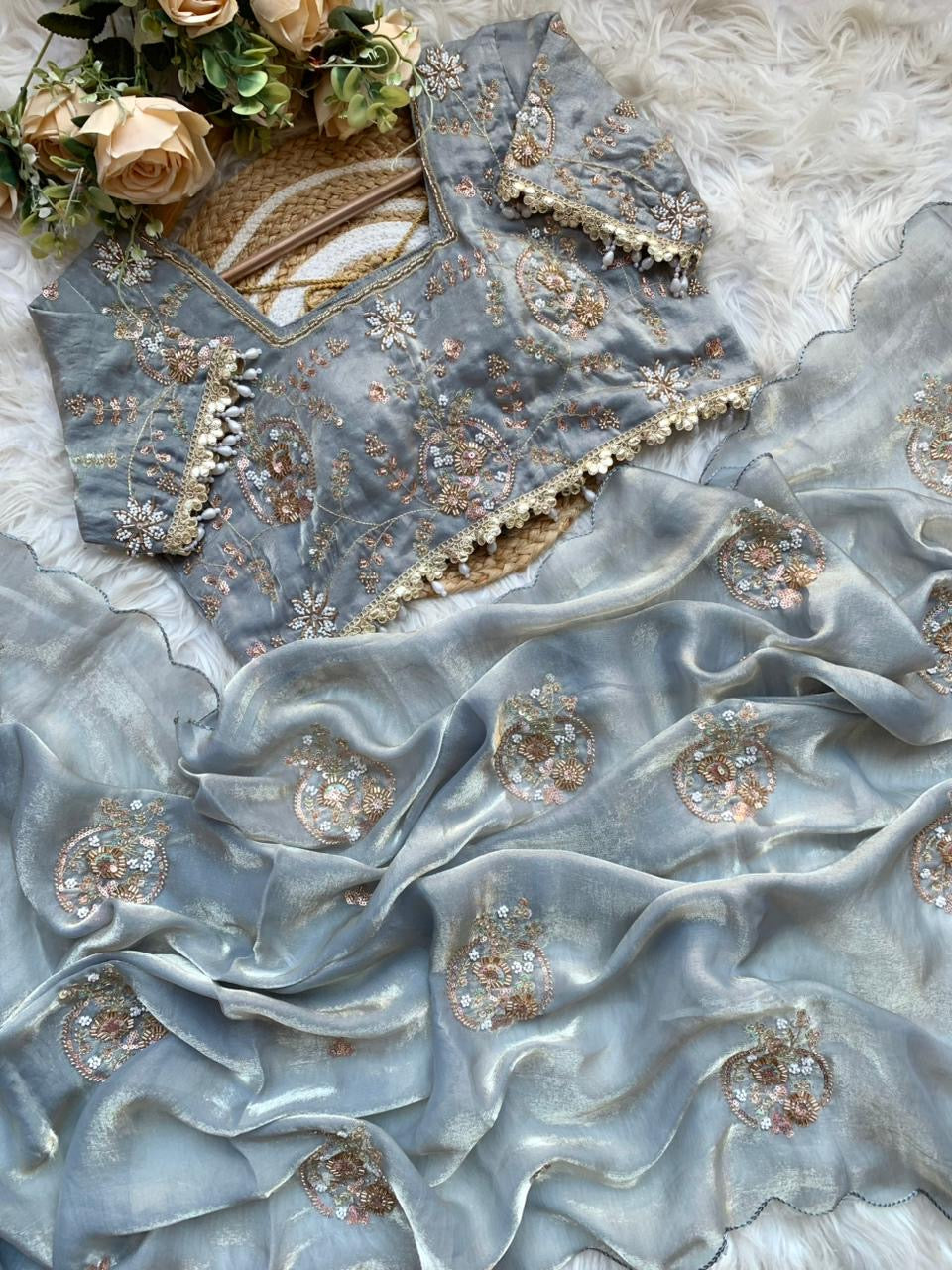 JESSIE — Shimmer Space Silk Saree x stitched blouse - Laksharaa Sarees