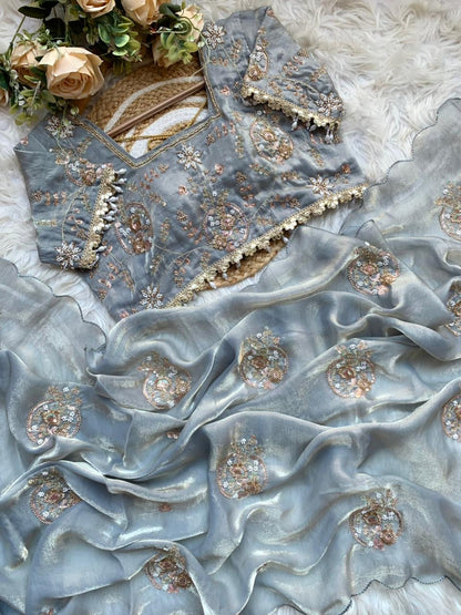 JESSIE — Shimmer Space Silk Saree x stitched blouse - Laksharaa Sarees