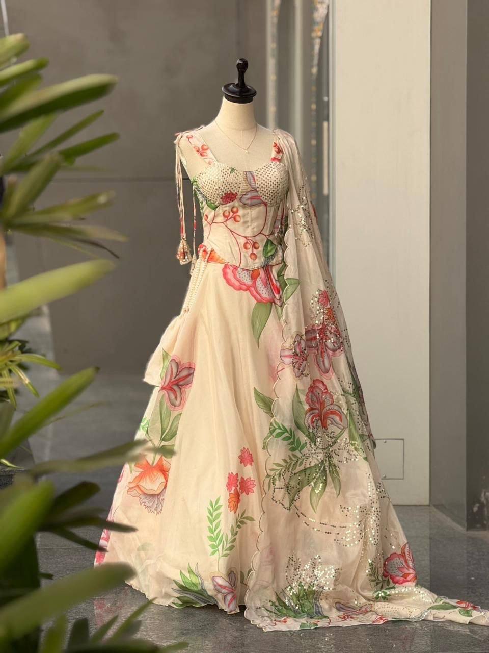 Laksharaa Sarees DIANA - Creamy Corset Style Partywear Lehenga Creamy