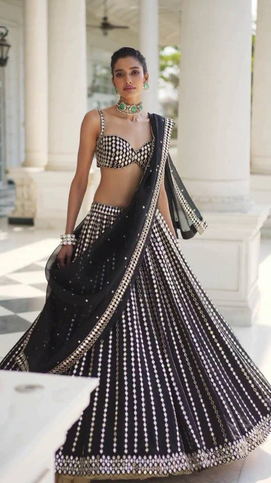 NERISA —  Black x Silver Premium Lehenga