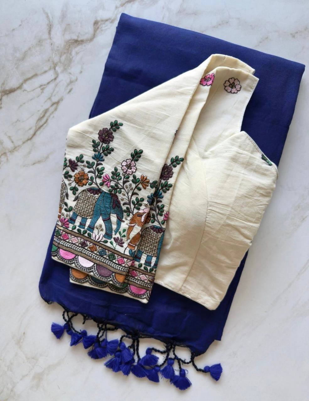 Laksharaa Sarees SUGEE comfy kadhi cotton saree x readymade blouse Navy Blue