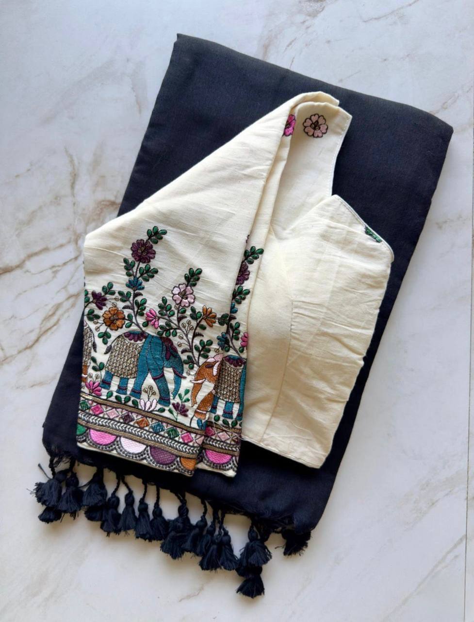 Laksharaa Sarees SUGEE comfy kadhi cotton saree x readymade blouse Charcoal