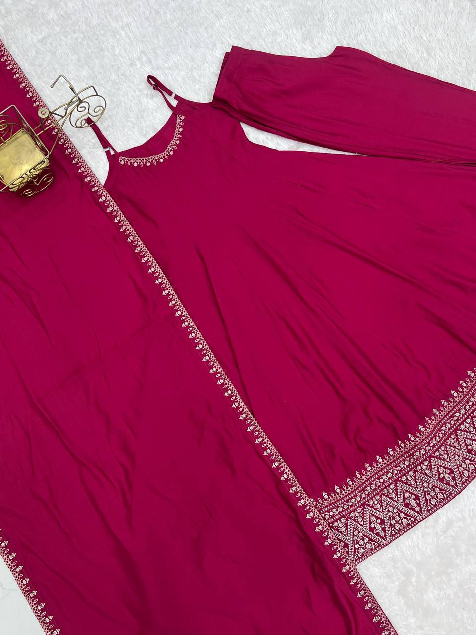 Laksharaa Sarees MINIKI Anarkali Suit Pink Flat Lay Full View