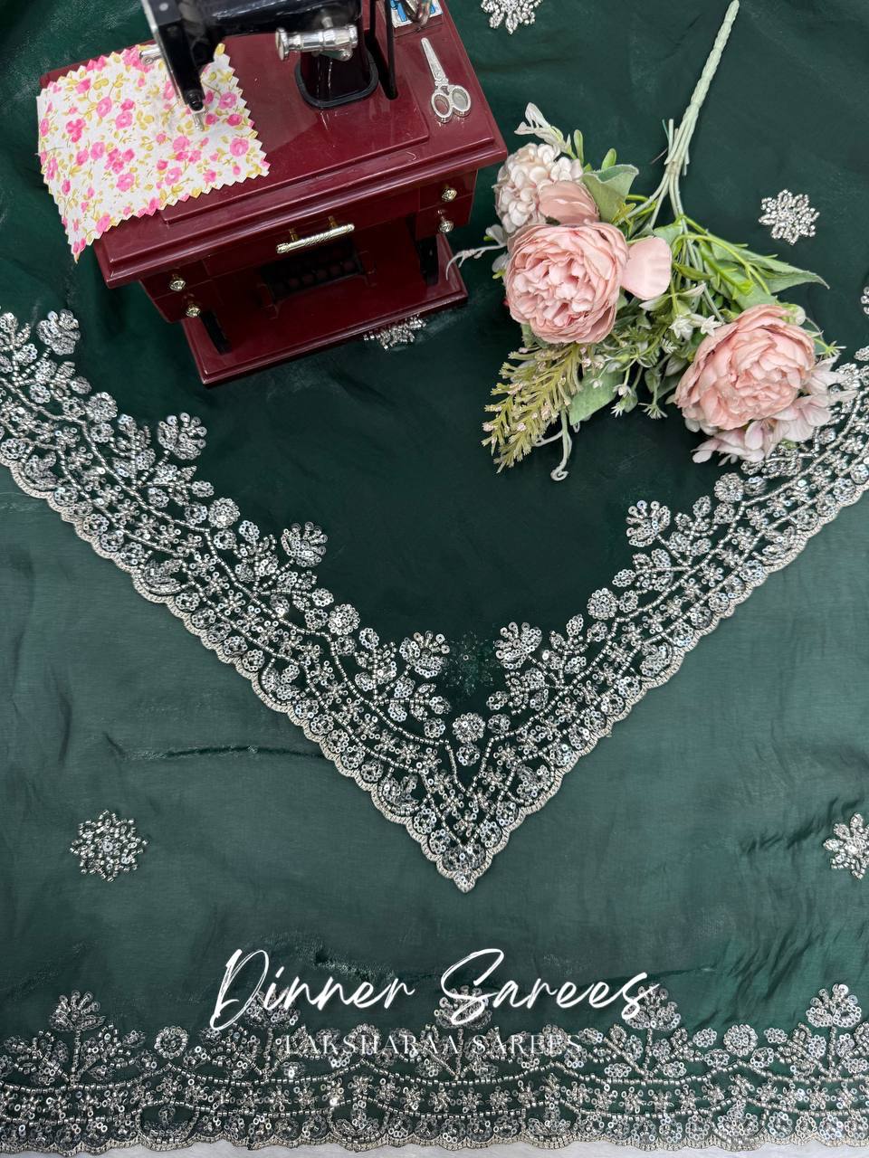 Laksharaa Sarees MEENA Grand Green Shimmer Saree Fabric Detail