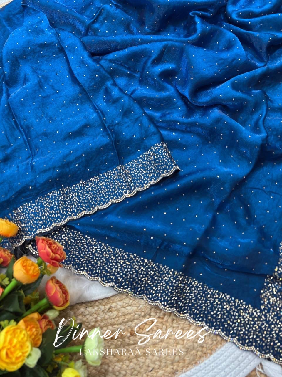 NAYLAA - Space dinner saree with stone border