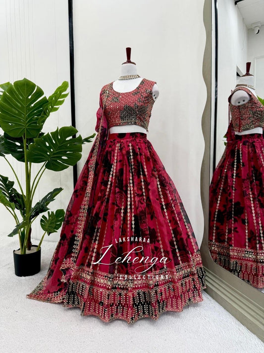ELSIA — Floral Tabby Georgette Lehenga