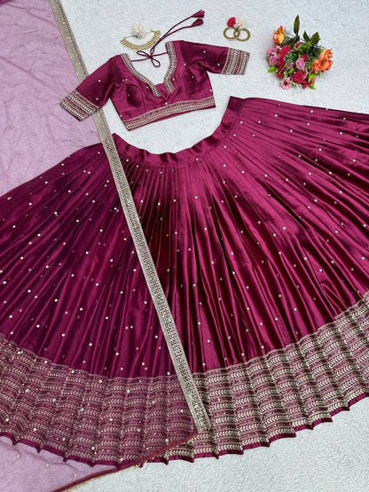 PREYA - Stunning Wine Purple Satin Georgette Lehenga