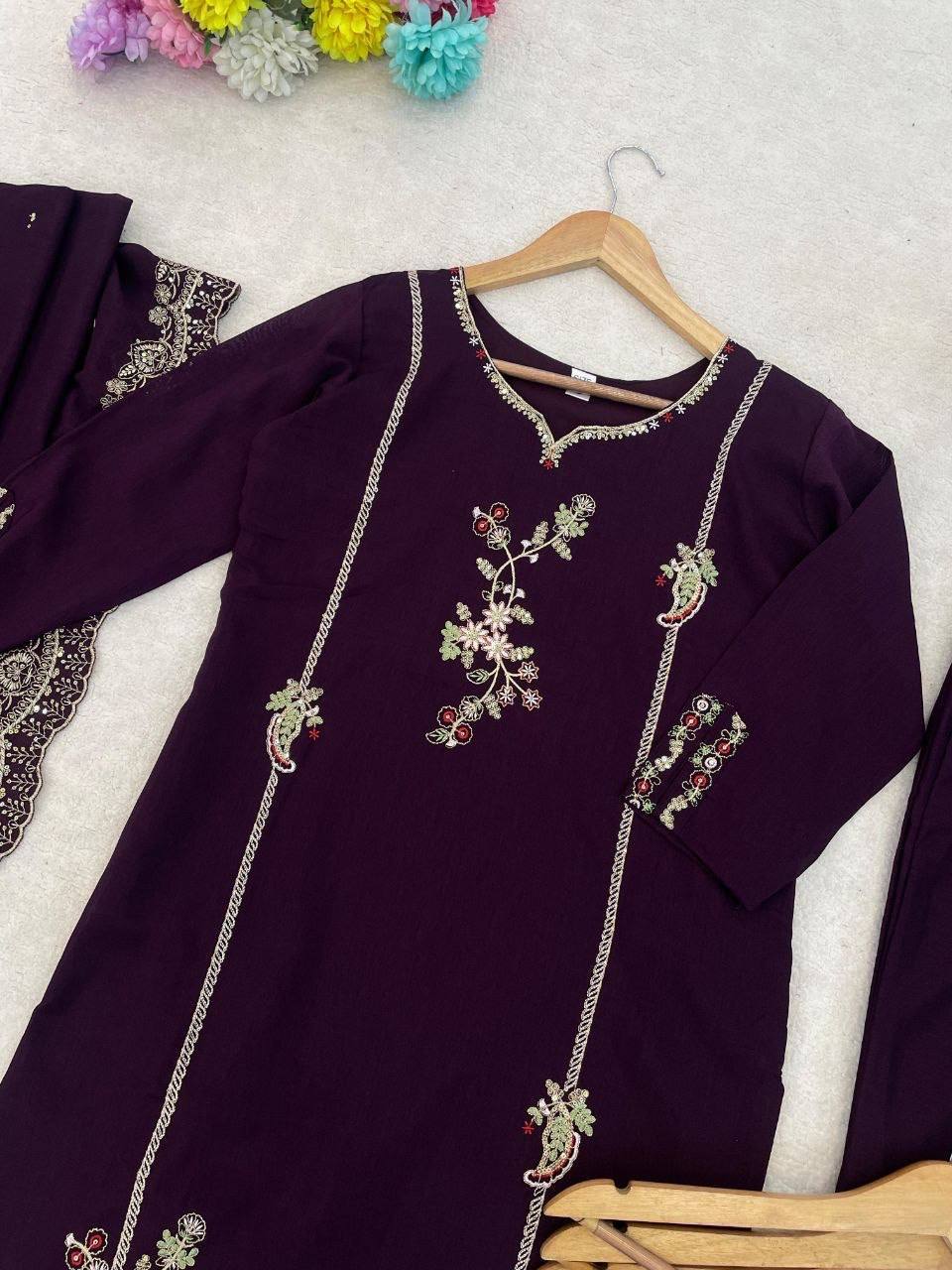 Laksharaa Sarees Kurti set Purple laid flat close-up front view