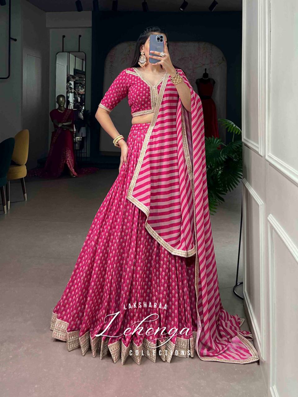 Laksharaa Sarees PREETI lehenga Pink Front View with Dupatta