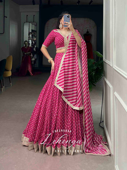 Laksharaa Sarees PREETI lehenga Pink Front View with Dupatta