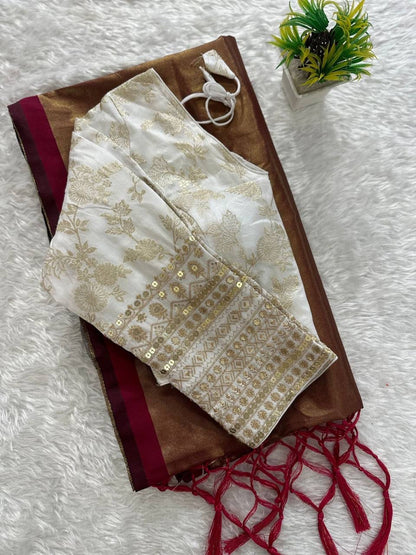 Premium Organza Tissue Silk Saree With Readymade Blouse