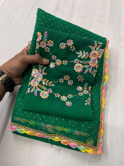 PRAGATI — Georgette Saree x Rainbow Lace Border